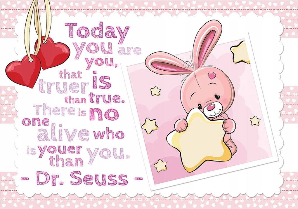 Fotótapéta Rózsaszín Nyuszi és Karácsony Gyerek Idézet 208x146 +ragasztó