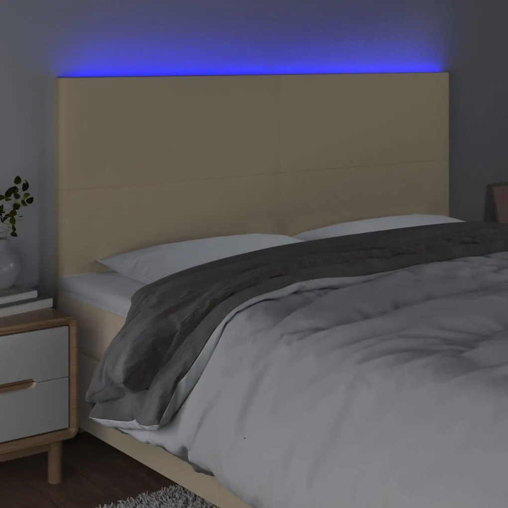 krémszínű szövet LED-es fejtámla szárnyakkal 160x5x118/128 cm
