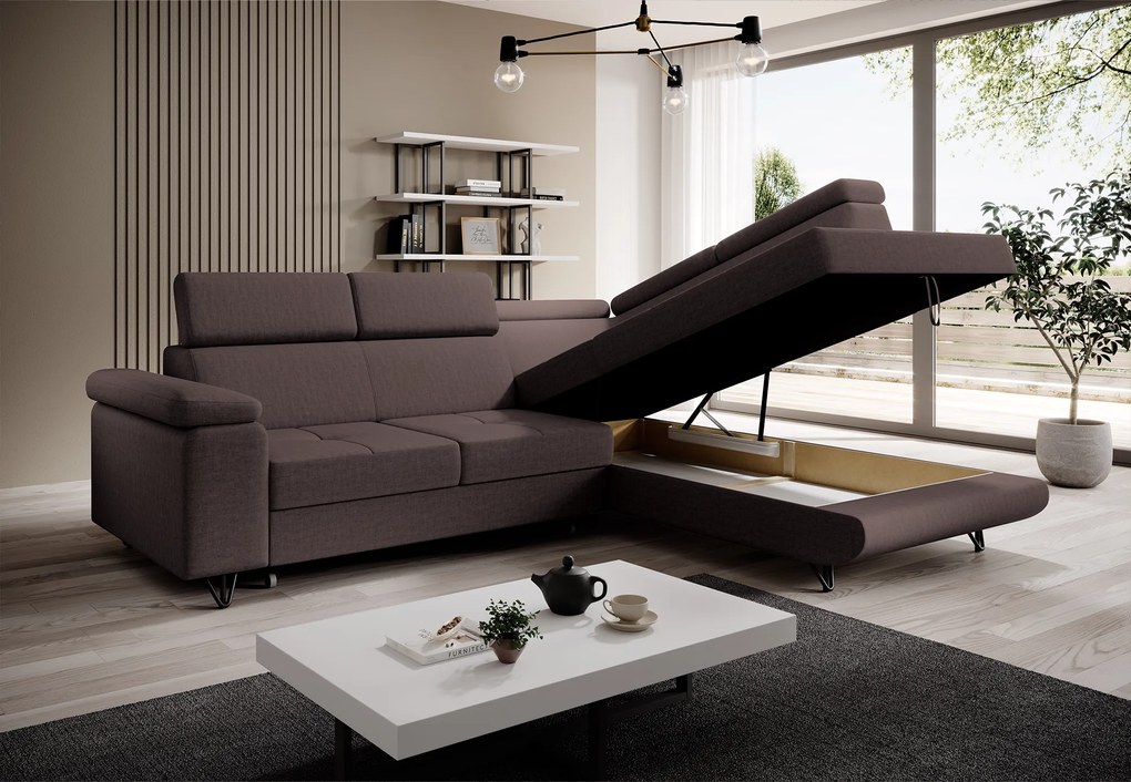 Kinyitható ülőgarnitúra, barna, jobbos, JOGI ROH