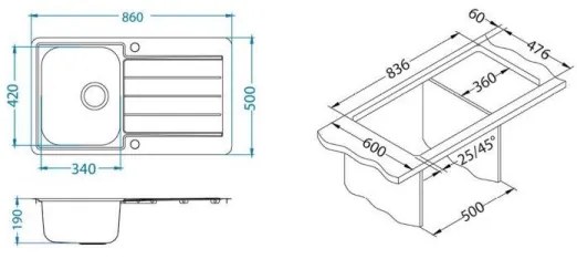 ALVEUS 1144640 - Mosogató LINE 86x50 cm matt acél/satin, excenter nélkül