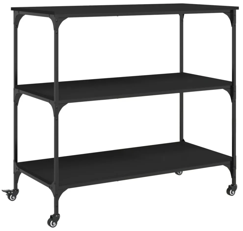 fekete szerelt fa konyhai kocsi 102 x 50 x 95 cm