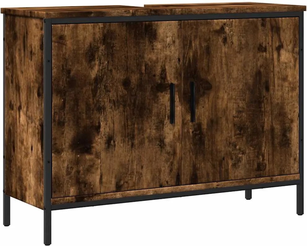 vidaXL füstölt tölgy szerelt fa fürdőszobai mosdószekrény 80x30x60 cm