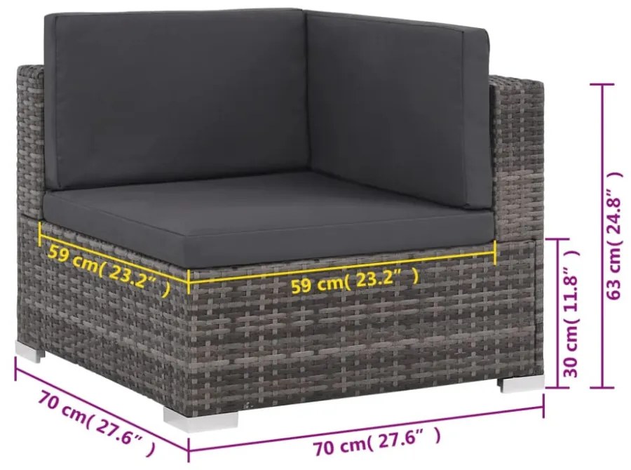 6 darabos szürke polyrattan kerti bútor szett párnákkal
