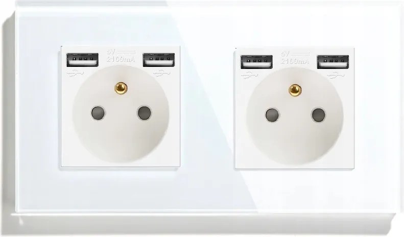 Üveg Aljzat Dupla Usb A+a Kontakt Aljzat 16A Üveg 157mm