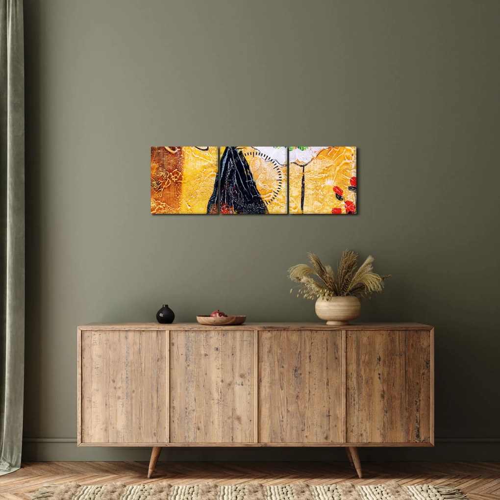 Kép - táncoló balerinák, olajfestmény (órával) (90x30 cm)