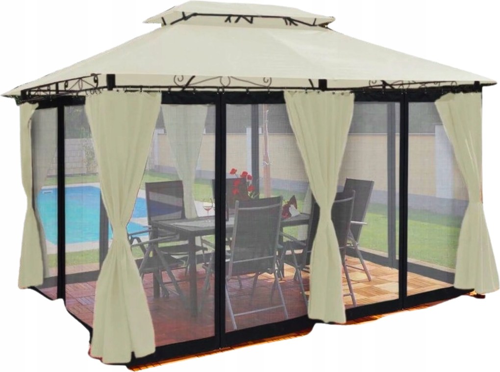 Kerti Pavilon Sátor Pavilon Világítás Led Krém 6 fal 4x3x2,5m