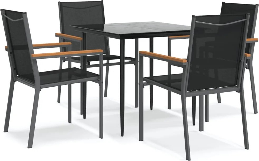 vidaXL 5 részes fekete textilén és acél kerti étkezőgarnitúra