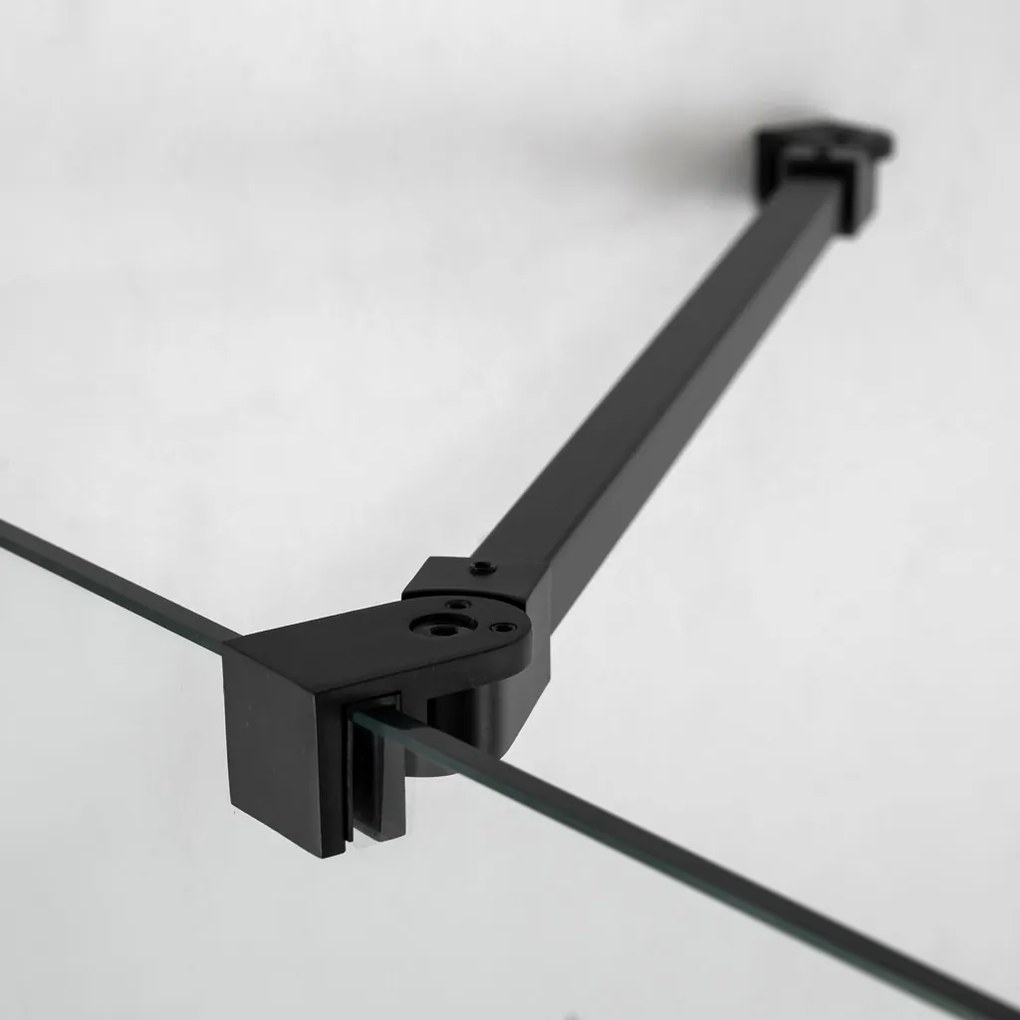 Stuxi Milano Gate Black Plus 2 falsíkra szerelhető, két oldalfalas walk-in zuhanyfal, 80x130 cm, 8 mm vastag vízlepergető biztonsági üveggel, helytakarékos sarokmerevítőkkel