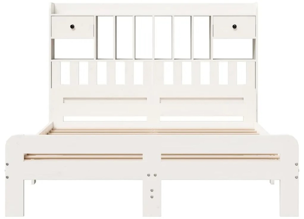 fehér tömör fenyőfa könyvespolcos ágy matrac nélkül 140x190 cm