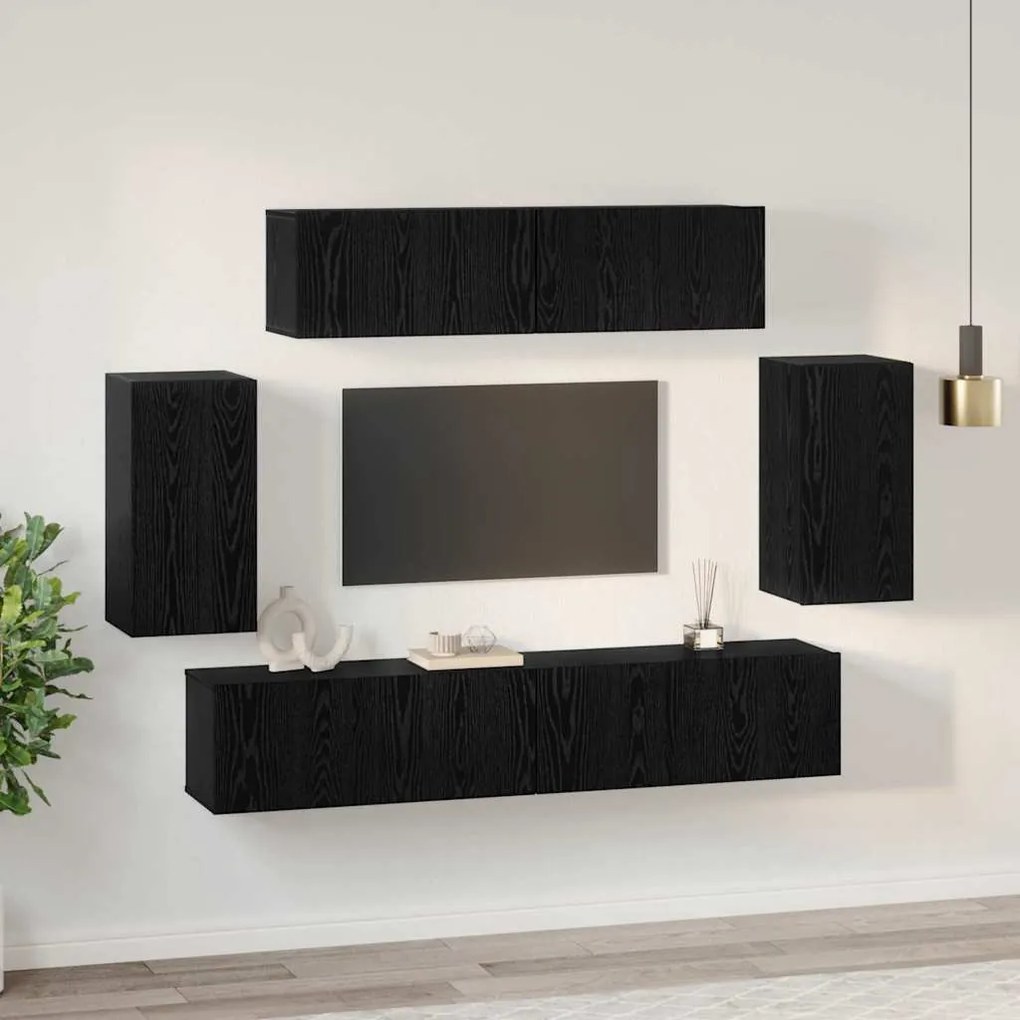 TV szekrény garnitúra 6 pcs Musta tammi 80 x 30 x 30 cm Faanyag