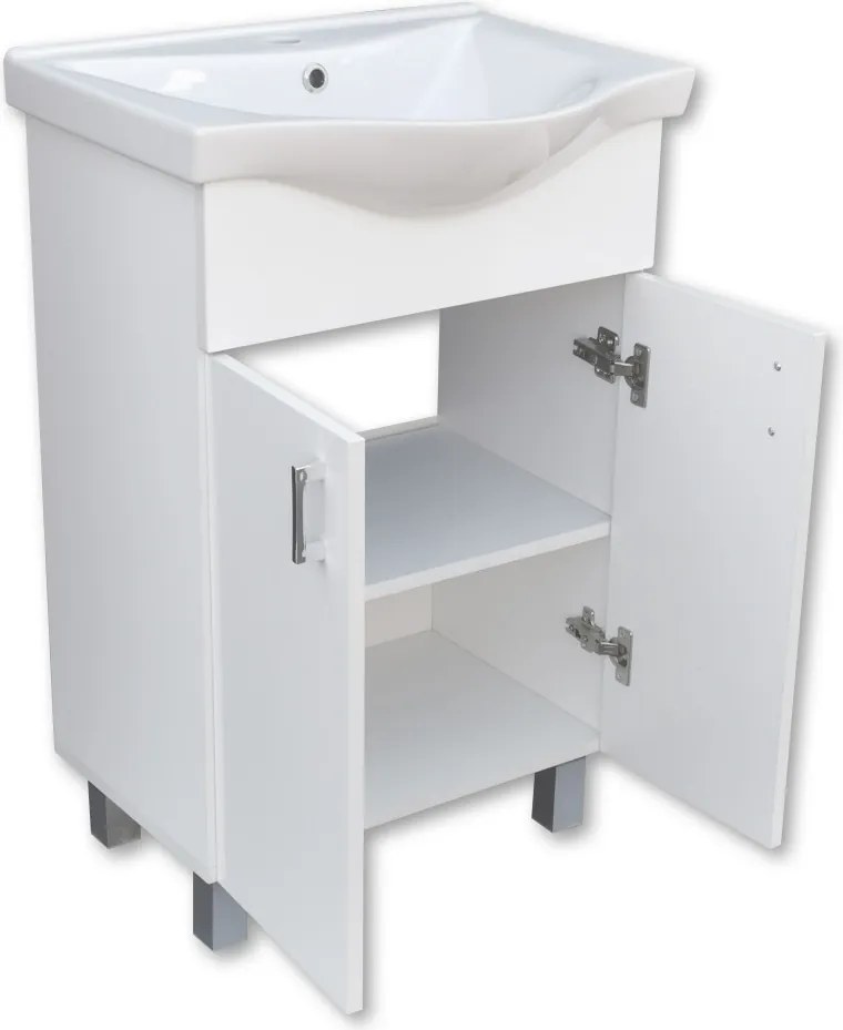 VivaStyle EKONOMIK 65 lábon álló 2 ajtós fürdőszobabútor Sanovit ALBATROS 10065 mosdóval 64,5x46,5