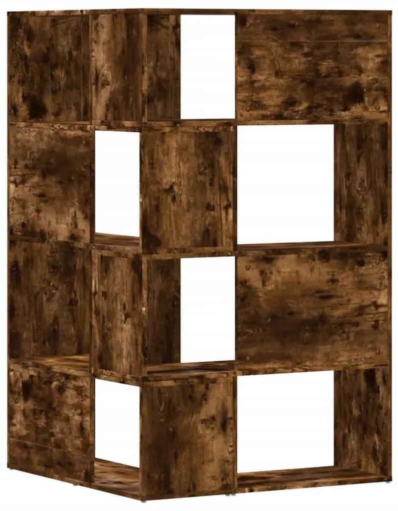 4 szintes füstös tölgy szerelt fa sarokkönyvespolc 85x85x140cm