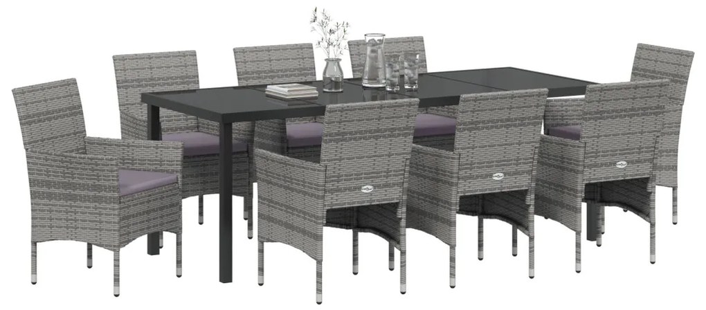 9 Részes Kerti Étkező Szett Szürke Poli Rattan