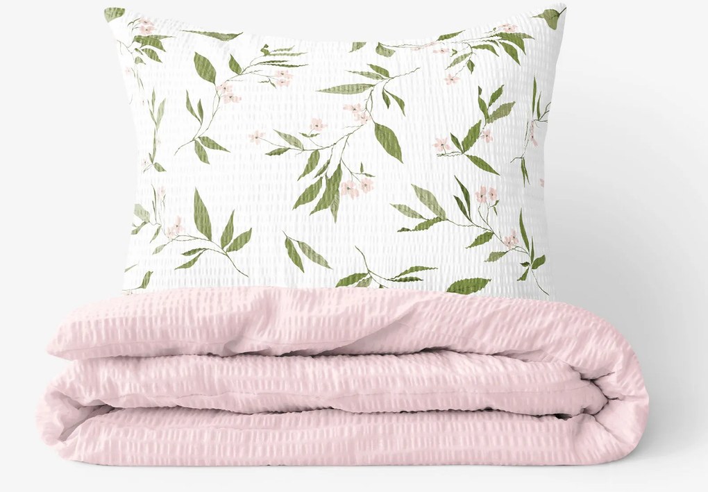 Goldea krepp ágyneműhuzat duo - jázmin virágmintás - púderrózsaszín hátoldal 140 x 200 és 70 x 90 cm