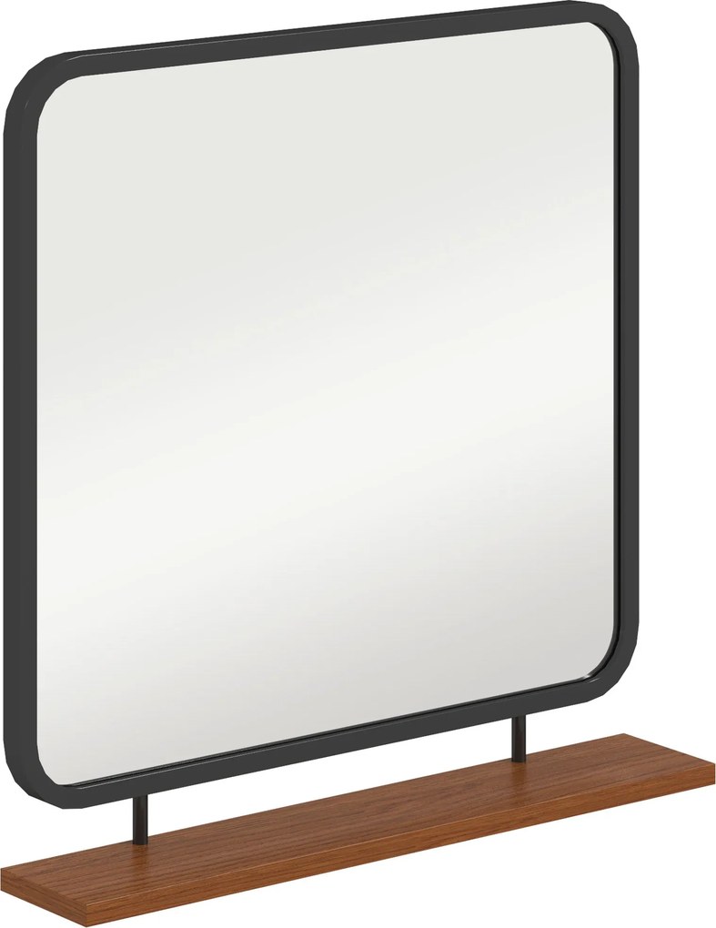 HOMCOM Fali Tükör 55 x 55,5 cm Fali Tükör Fából készült Polccal, Téglalap Tükör, Dekoratív Tükör Hálószobába, Fürdőszobába, Fekete | Aosom