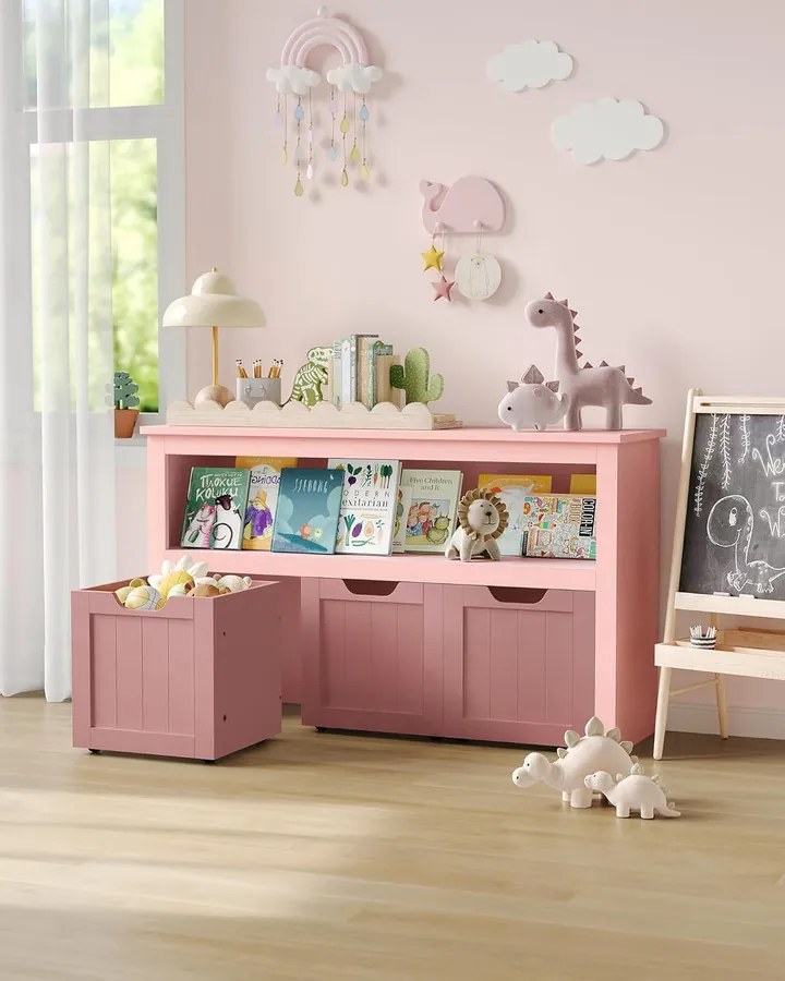 Játéktároló szekrény, gyerekpolc, 30 x 102 x 60 cm, rózsaszín