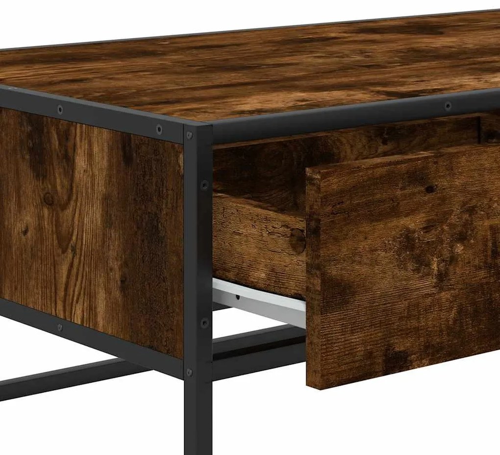 vidaXL füstös tölgy szerelt fa és fém dohányzóasztal 100 x 50 x 35 cm