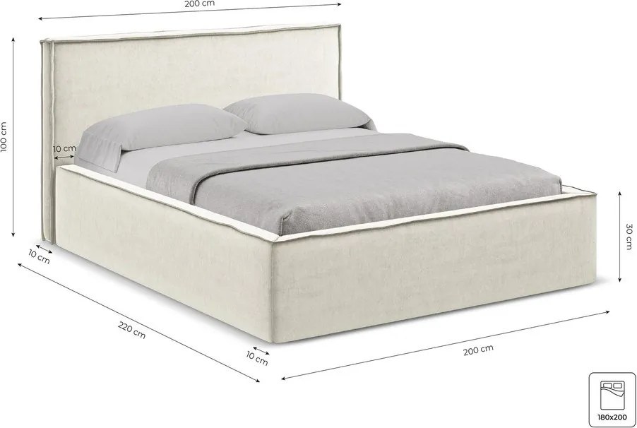 Terrakotta színű kárpitozott ágyneműtartós franciaágy ágyráccsal 180x200 cm Anani – Makamii