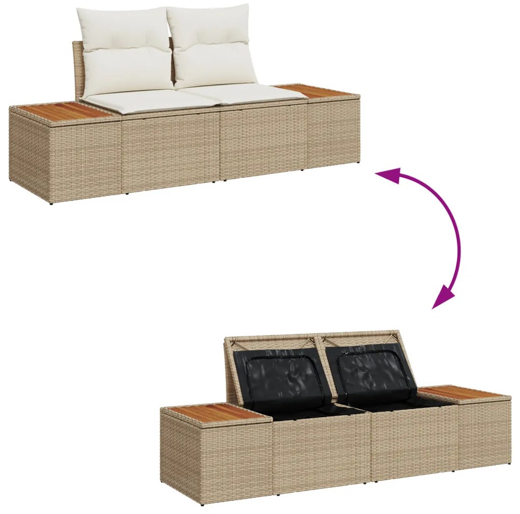 6 Darabos Kert Sofa Szett Párnákkal, Bézs Poli Rattan