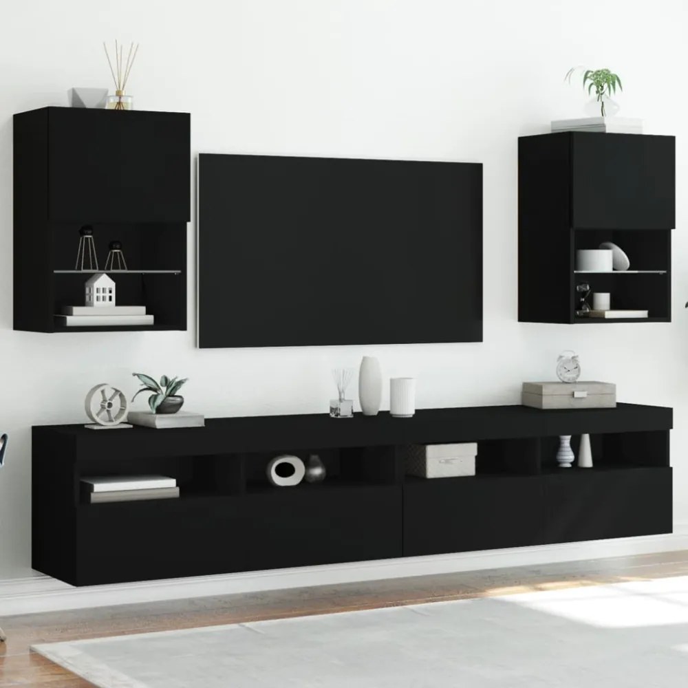 2 db fekete TV-szekrény LED-világítással 40,5 x 30 x 60 cm