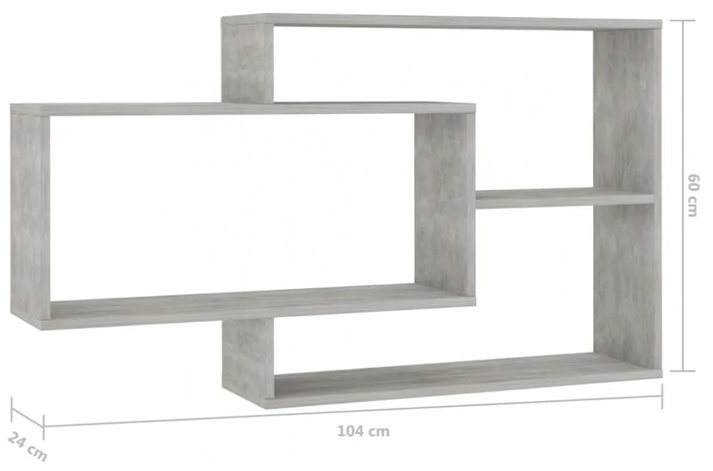 betonszürke szerelt fa fali polc 104 x 20 x 58,5 cm