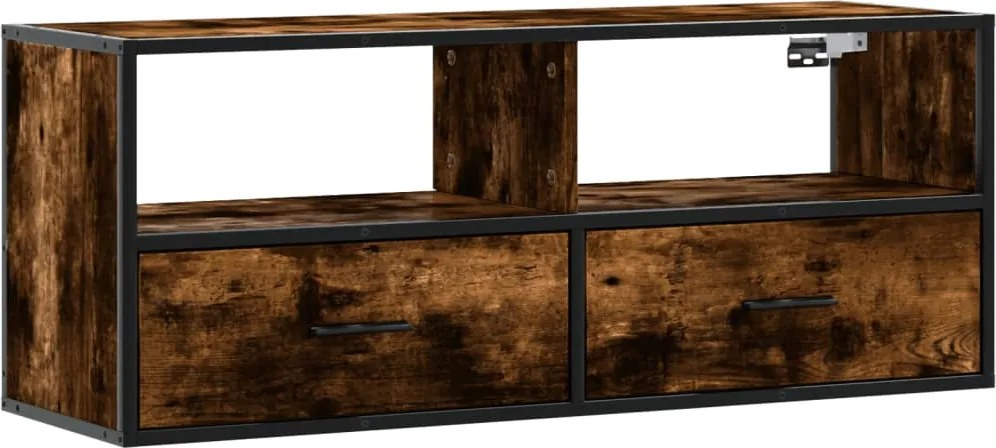 vidaXL füstös tölgy színű szerelt fa és fém TV-szekrény 100x31x39,5 cm
