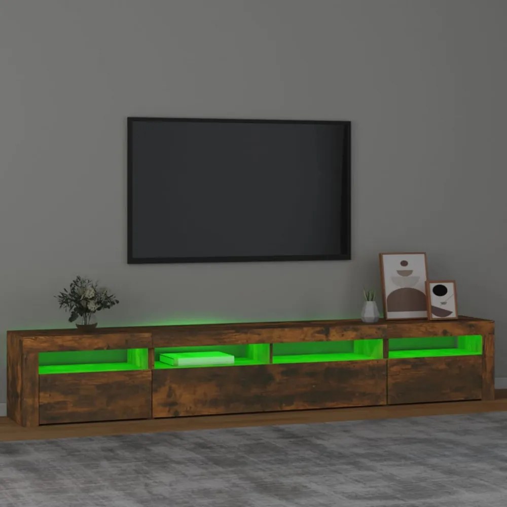 füstös tölgy színű TV-szekrény LED-lámpákkal 240x35x40 cm