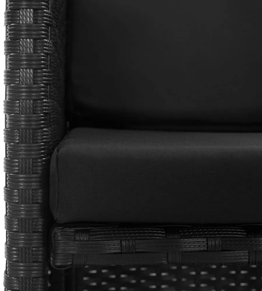 3-részes fekete polyrattan kültéri étkezőszett párnákkal