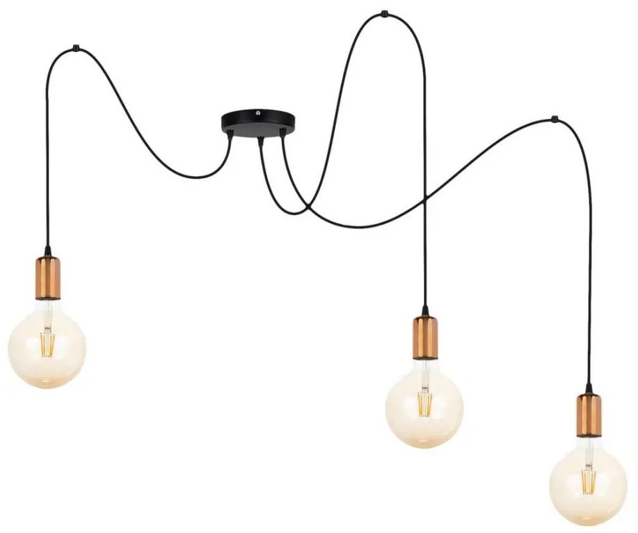 Csillár zsinóron MIROS 3xE27/60W/230V pók fekete/réz
