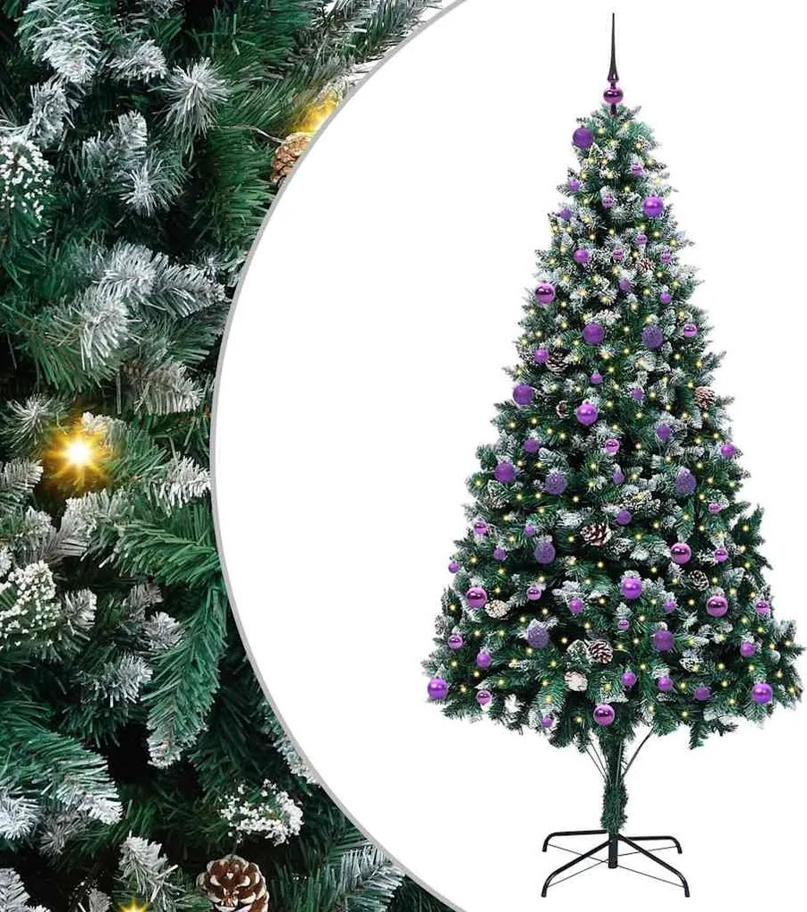 vidaXL Mű karácsonyfa 300 LED-del Zöld 240 cm PVC és Acél és Műanyag