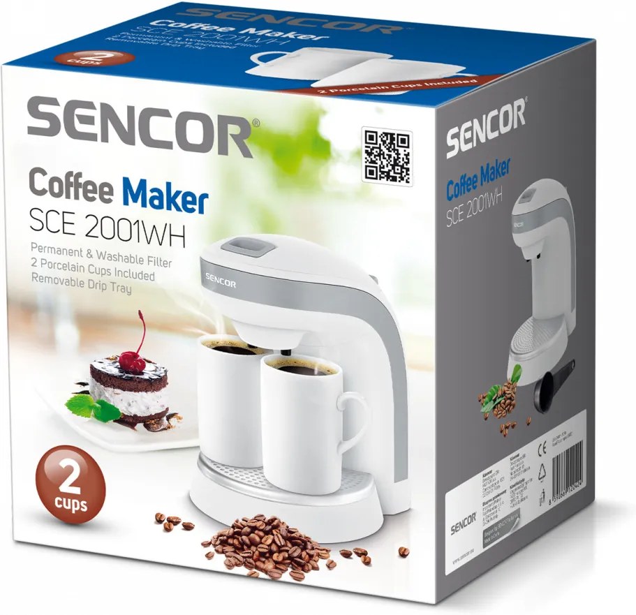 Sencor SCE 2001WH kávéfőző, 2 db ajándék bögrével