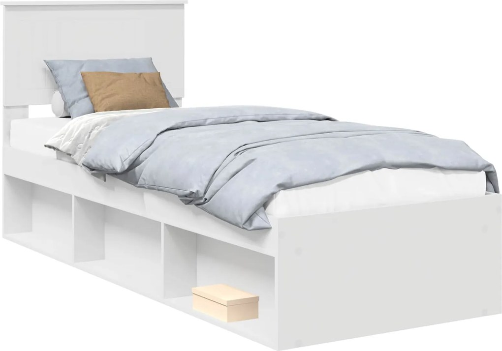 vidaXL Ágykeret fejtámlával Fehér 75 x 190 cm Tömör fenyőfa