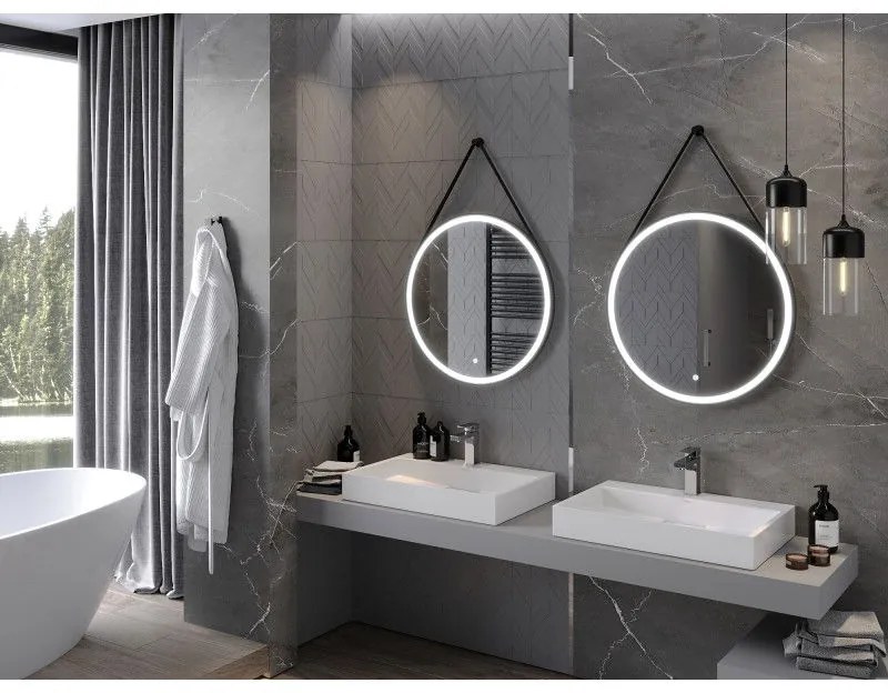Mexen Reni, LED fürdoszobai tükör háttérvilágítással 70x70 cm, 6000K, fekete keret, páramentes, 9812-070-070-611-70