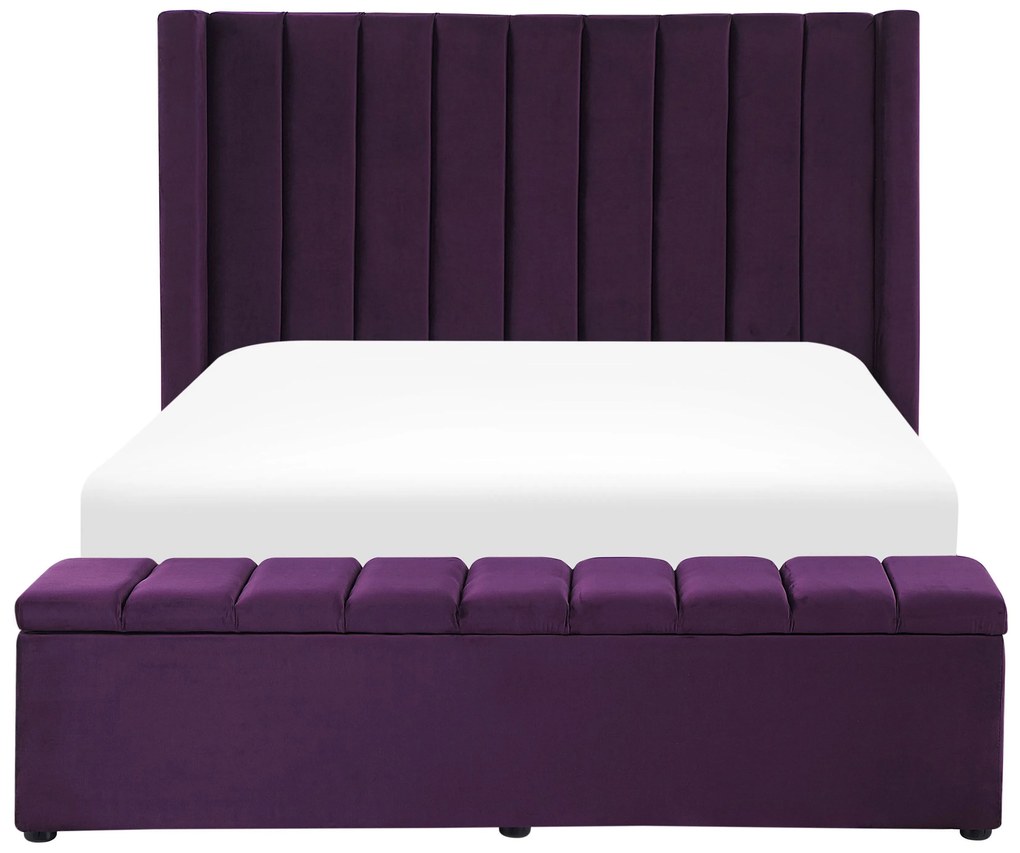 Lila bársony franciaágy ládával 140 x 200 cm NOYERS Beliani