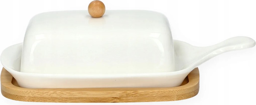 Fincan kerámia vajtartó bambusz talppal 22 cm Homla