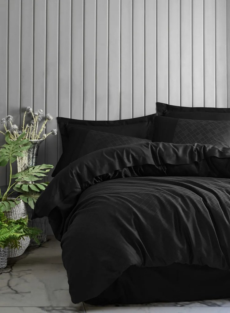 Dama jacquard pamut szatén dupla ágyneműhuzat garnitúra 200 × 220 cm, fekete