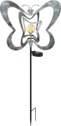 Globo 36581 Solar lámpa, ezüstszürke/fekete fém, matt fekete műanyag, átlátszó gömb repedezett üveg hatással, tolókapcsoló, AAA 300mAh 1.2V elemmel, IP44, HxSzxM: 380x60x830mm, tartozék: 0.06W 3V LED, 3000K