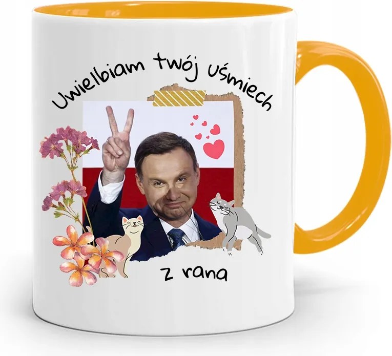 Duda András Sárga Elnöki Bögre Nyomtatott Mintával