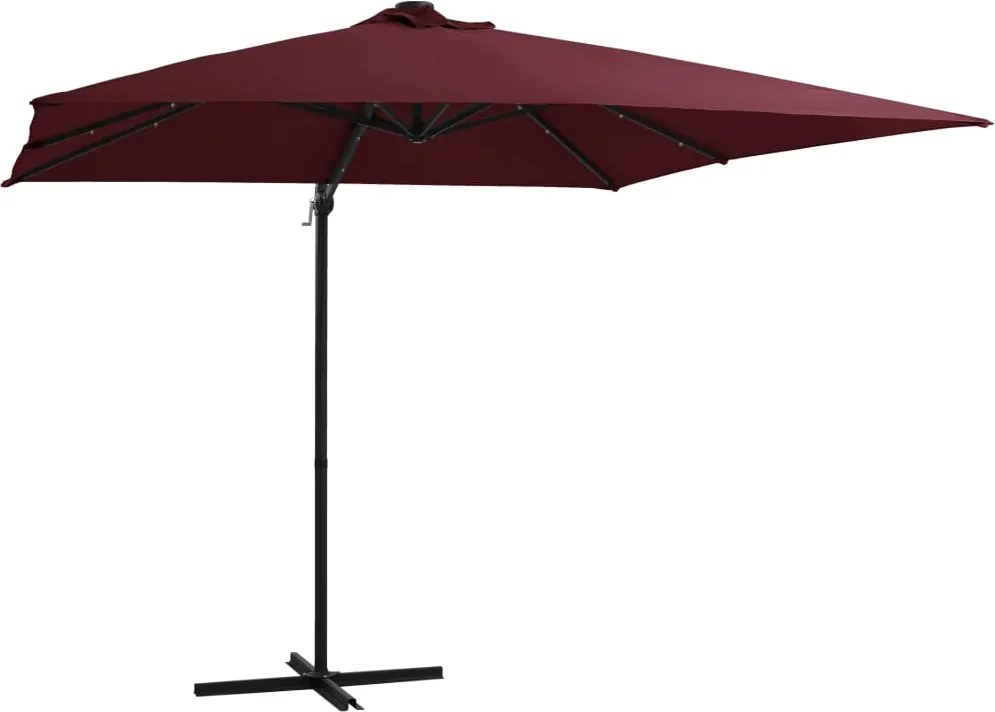 vidaXL bordó konzolos napernyő LED-világítással 250 x 250 cm
