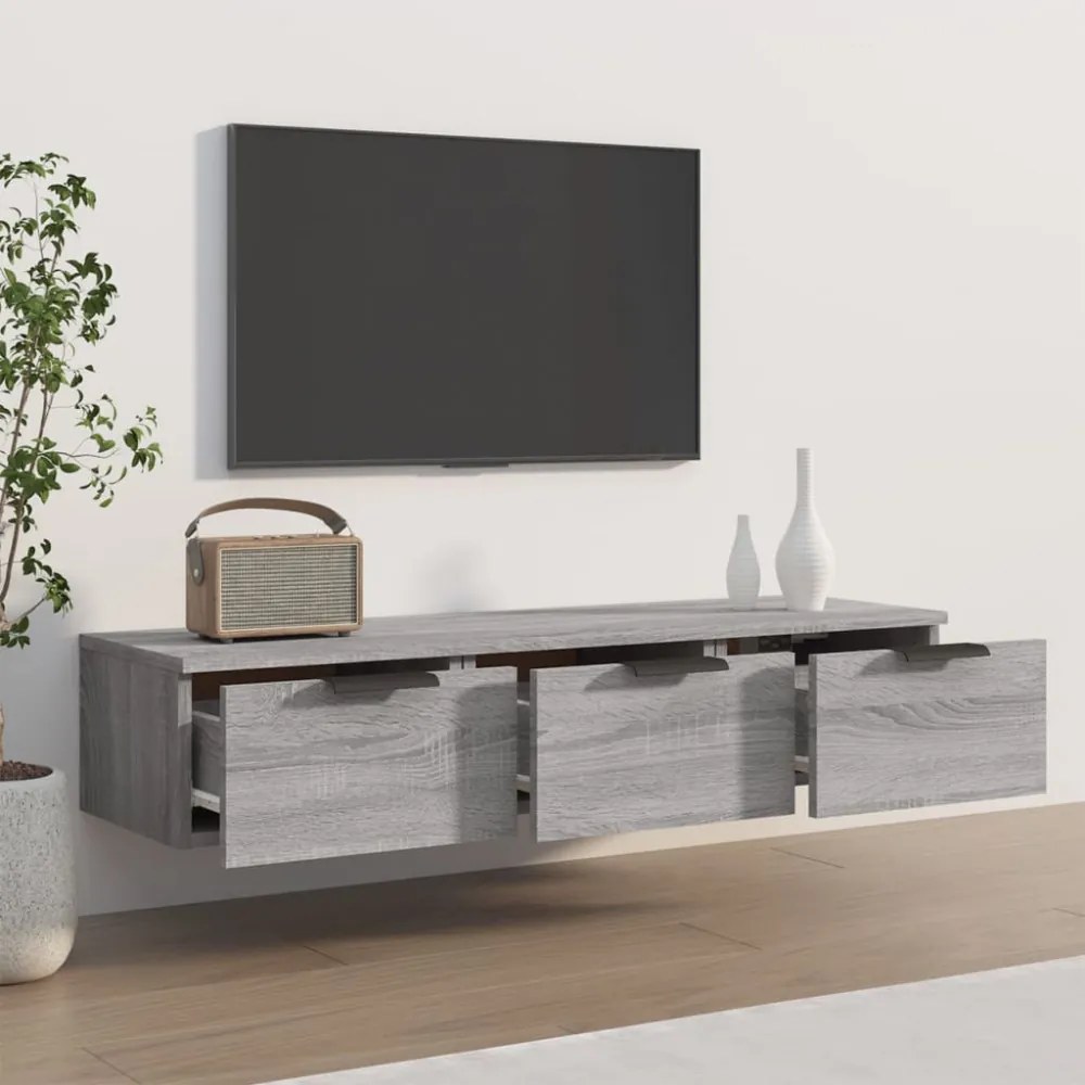 szürke sonoma színű szerelt fa faliszekrény 102 x 30 x 20 cm
