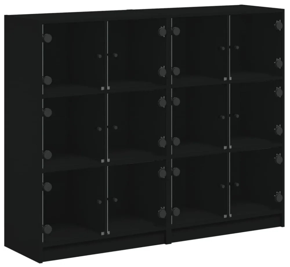 fekete szerelt fa könyvespolc ajtóval 136 x 37 x 109 cm