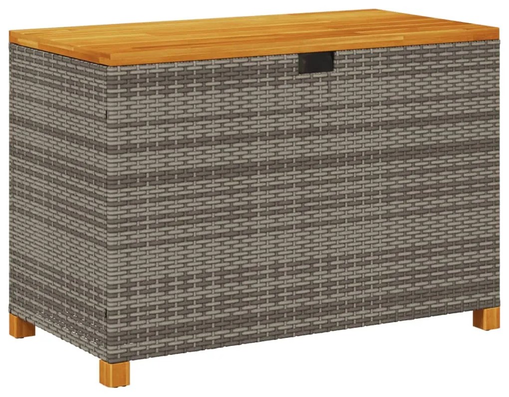 Szürke polyrattan és akácfa kerti tárolóláda 110 x 55 x 63 cm