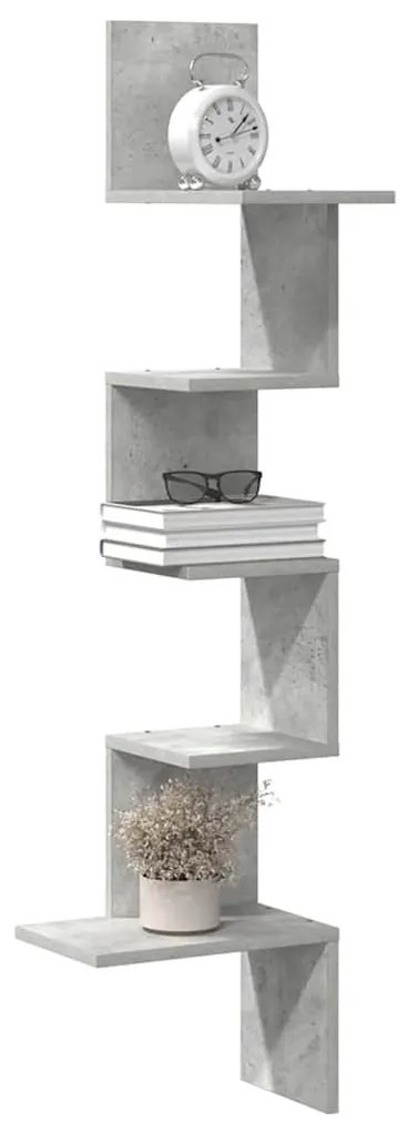 betonszürke forgácslap fali sarokpolc 32x32x127,5 cm