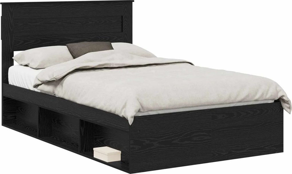 vidaXL Ágykeret fejtámlával Fekete 120 x 200 cm Tömör fenyőfa