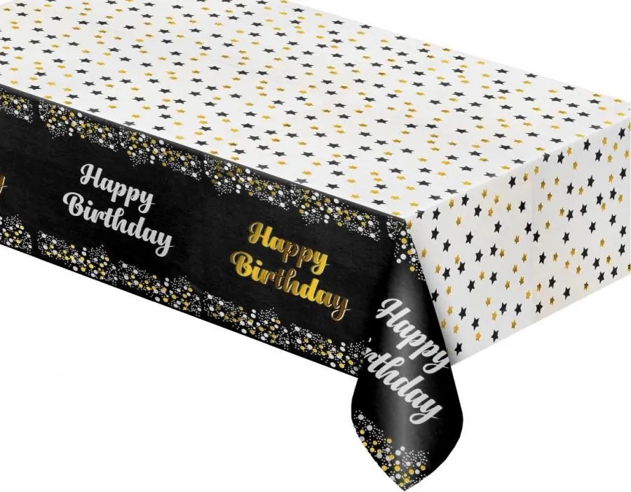 Fekete Happy Birthday B&C Black fólia asztalterítő 137x183 cm