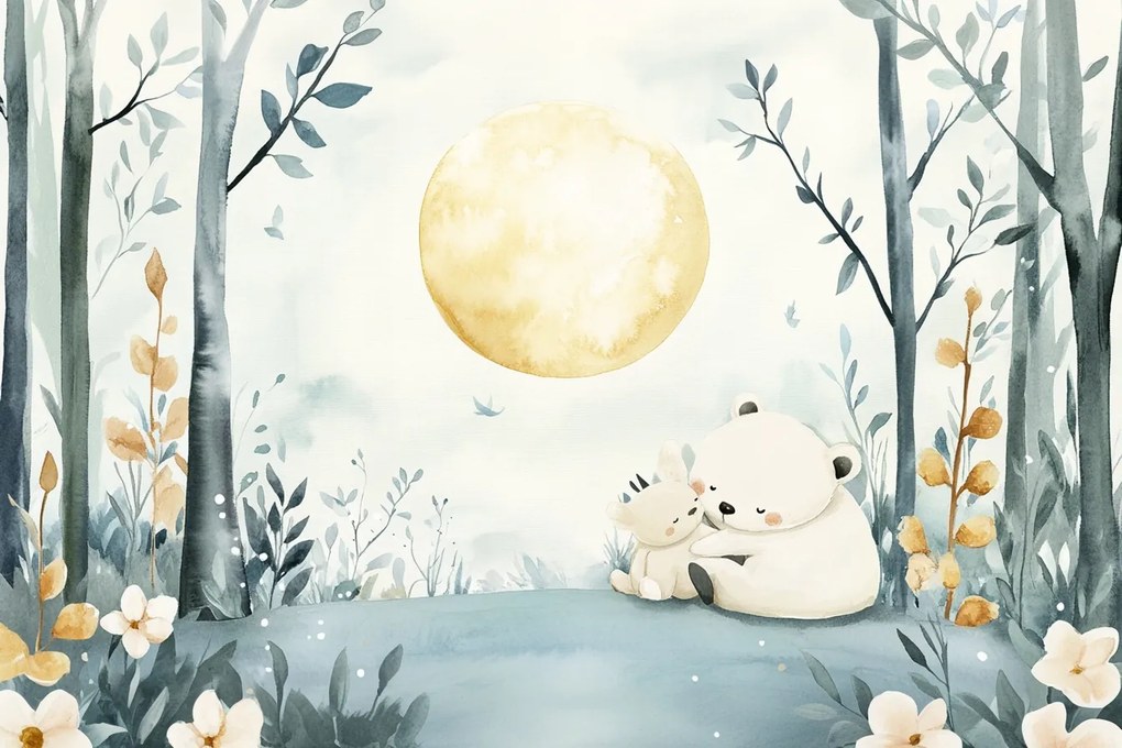 Fotótapéta Flizelina Gyerekek Erdő Fák Virágok Nap Mackók 368x254 ragasztó