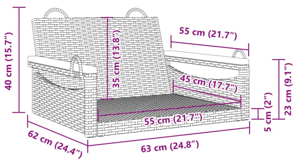 bézs polyrattan hintapad 63 x 62 x 40 cm