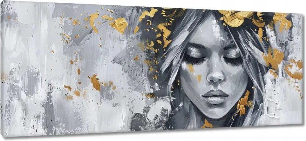 Vászonkép 100x40 Nő Absztrakt Arany Virág