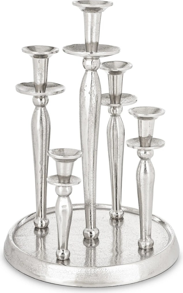 Gyertyatartó, ezüst, fém, 5 gyertyához