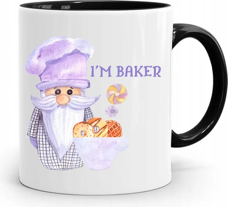 Fekete Bögre Ajándék Péknek I'M Baker fényképes nyomattal